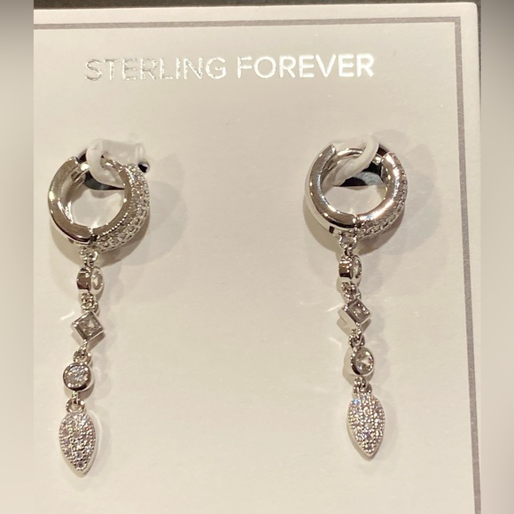 Sterling Forever Malik Drop Rhodium Plated Hoop Earrings - Picture 7 of 9